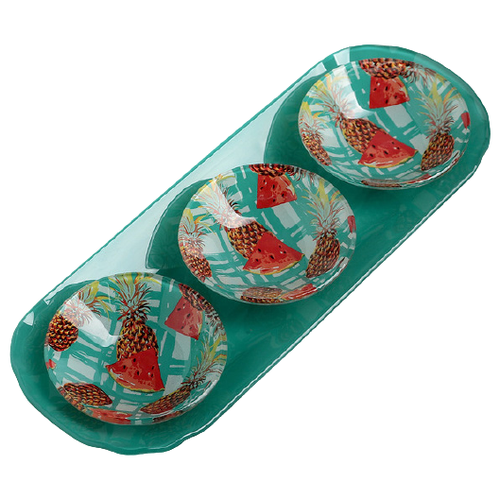 фото Доляна набор салатников на подставке фрукты 8 см, 3 шт бирюзовый