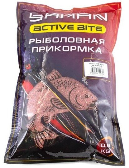 Yaman Прикормка Yaman Active Bite Карп, клубника, цвет красный, 900 г