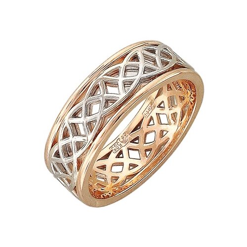 Обручальные кольца Эстет Широкое обручальное кольцо из комбинированного золота с узором, ширина 7,5 мм