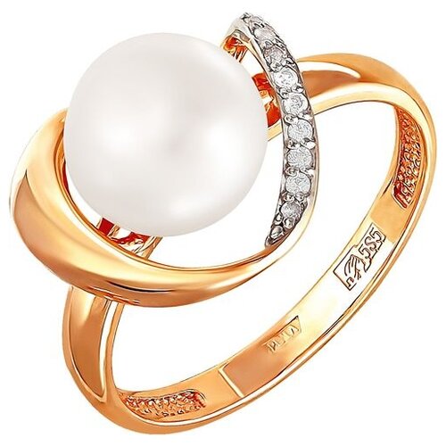 фото Примаэксклюзив кольцо с жемчугом и фианитами из красного золота 190-1-496р, размер 16.5