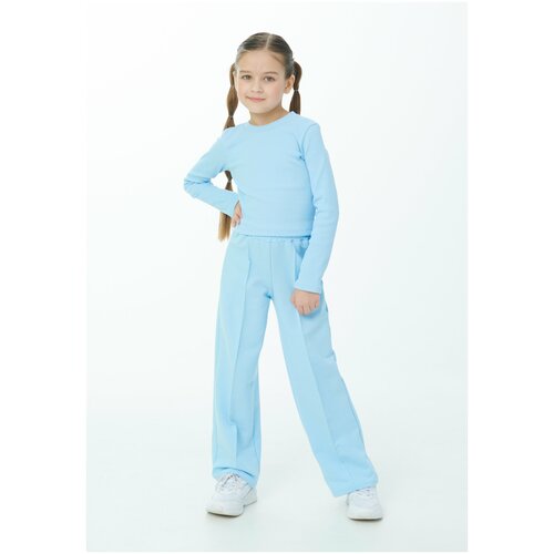 Детский спортивный костюм, Mitra, штаны и лонгслив, для девочки, хлопок, размер 158, голубой, домашний костюм, повседневный