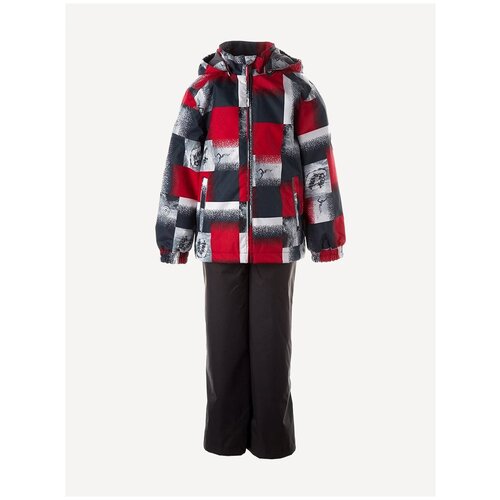 Комплект для мальчика куртка и полукомбинезон HUPPA YOKO, красный с принтом/тёмно-серый 12104, размер 98