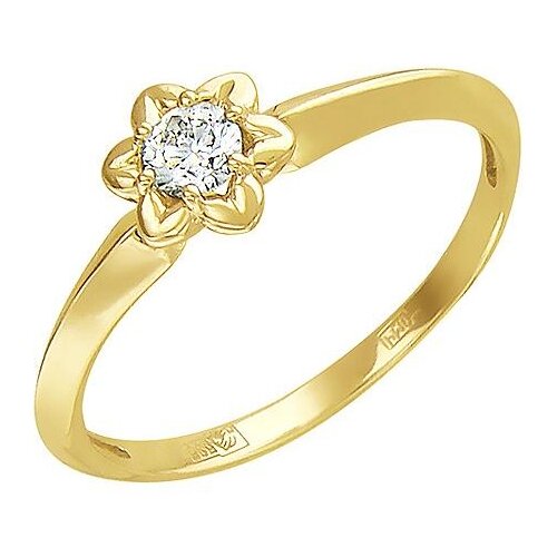 фото Эстет кольцо цветок с бриллиантом из желтого золота 01к636718, размер 17.5