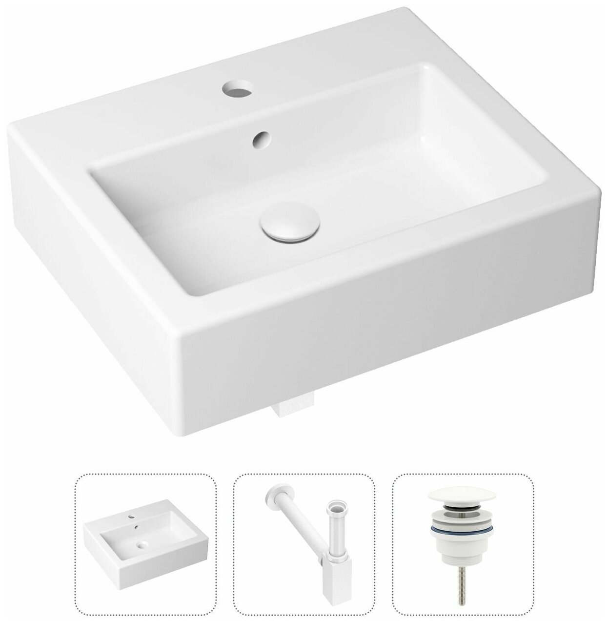 Накладная раковина в ванную Lavinia Boho Bathroom Sink 21520673 в комплекте 3 в 1: умывальник белый, донный клапан и сифон в цвете матовый белый - фотография № 1