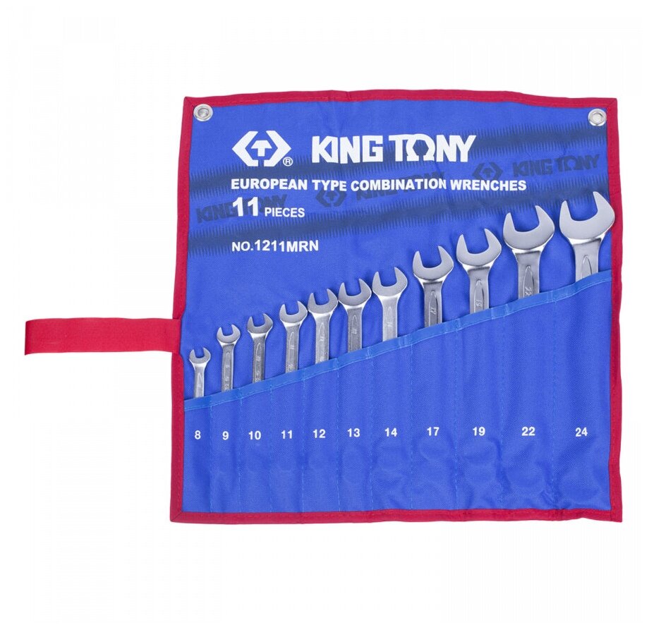 KING TONY Набор комбинированных ключей, 8-24 мм, чехол из теторона, 11 предметов 1211MRN
