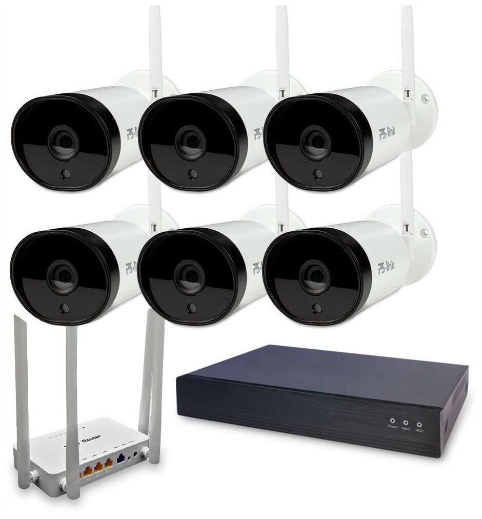 Комплект видеонаблюдения PS-link KIT-XMJ306RD 6 WIFI камер для улицы 3Мп, роутер и регистратор