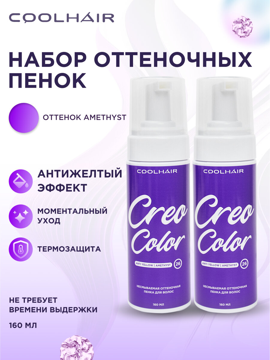 Набор оттеночных пенок для волос от желтизны, оттенок Amethyst 2*160мл