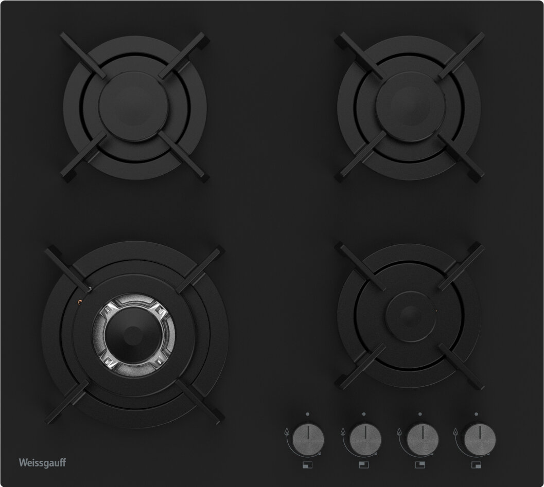 Варочная панель Weissgauff HGG 640 BGV WOK-конфорка, 3 года гарантии, автоматический электроподжиг, Рукоятки Hi-Tech, газ-контроль