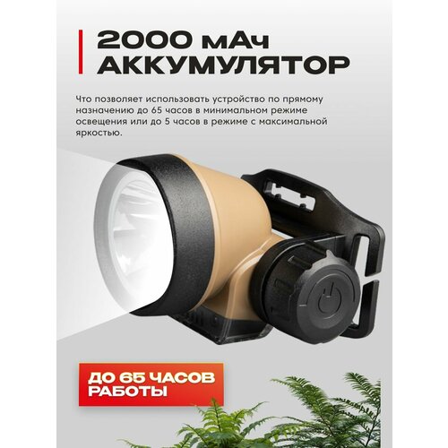 Фонарик портативный налобный Sunree Poseidon S1 Outdoor Headlamp 330 лм на голову, с сенсором, 2000мАч, IPX5, 6500K, до 65 часов работы без подзарядки (Poseidon S1) коричневый