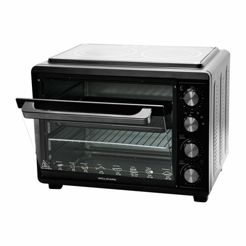 Плита элек WILLMARK WCO-3582B 35л 2 конфорки стеклокерамика термостат лампа противень черная 1810000₽