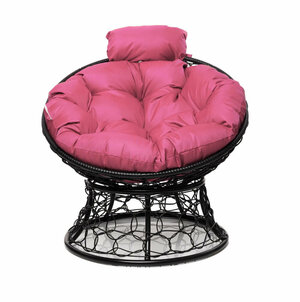 Кресло "Папасан" мини с ротангом чёрное / розовая подушка M-Group