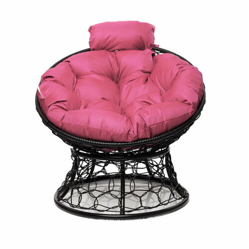 Кресло Папасан мини с ротангом чёрное / розовая подушка M-Group кресло m group папасан мини коричневый серый