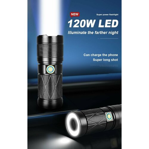 Тактический фонарь на сверх ярком кристалле + пауэр банк. Боковой свет + красный