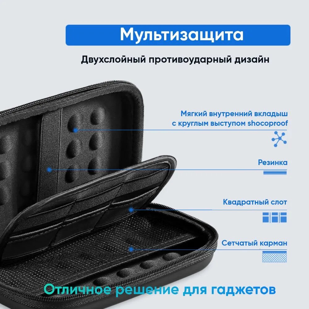 Органайзер UGREEN LP128 (50274) Hard Disk Storage для кабелей, наушников и жестких дисков. Размер: бульшой (L). Цвет: черный — фото 1