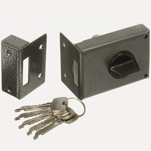 Изображение товара Замок накладной дверной, Аллюр, 3Н1-1А, 1 582, коробка, цилиндр, 5 ключей, серый