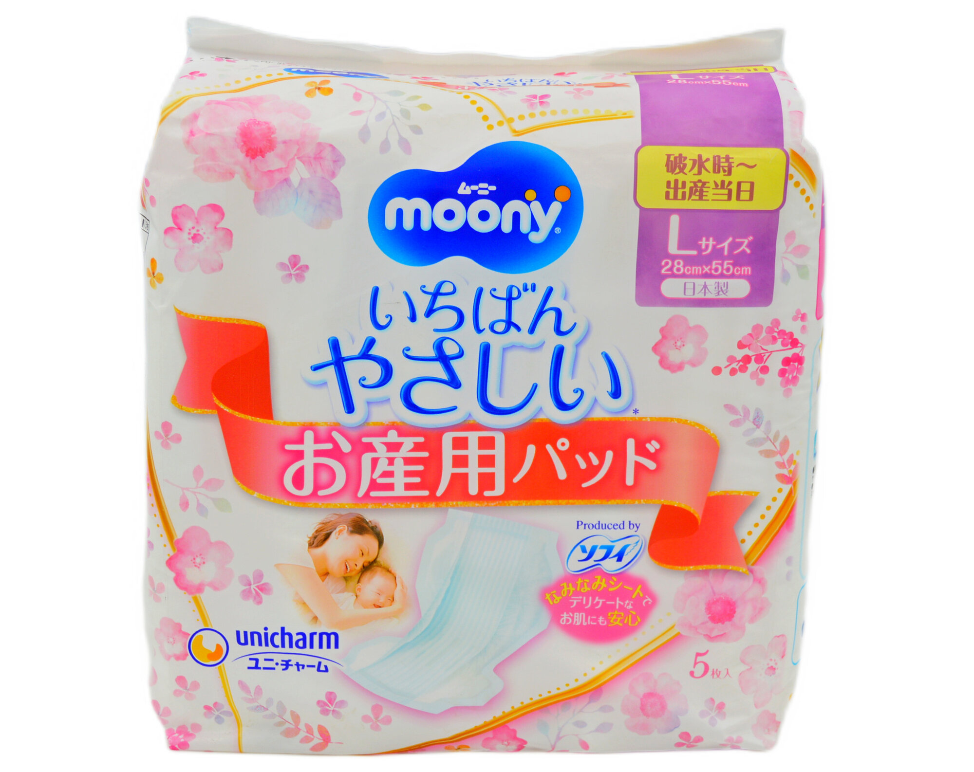 Послеродовые прокладки UNICHARM MOONY Most Gentle, для чувствительной кожи, размер L, 5шт фото