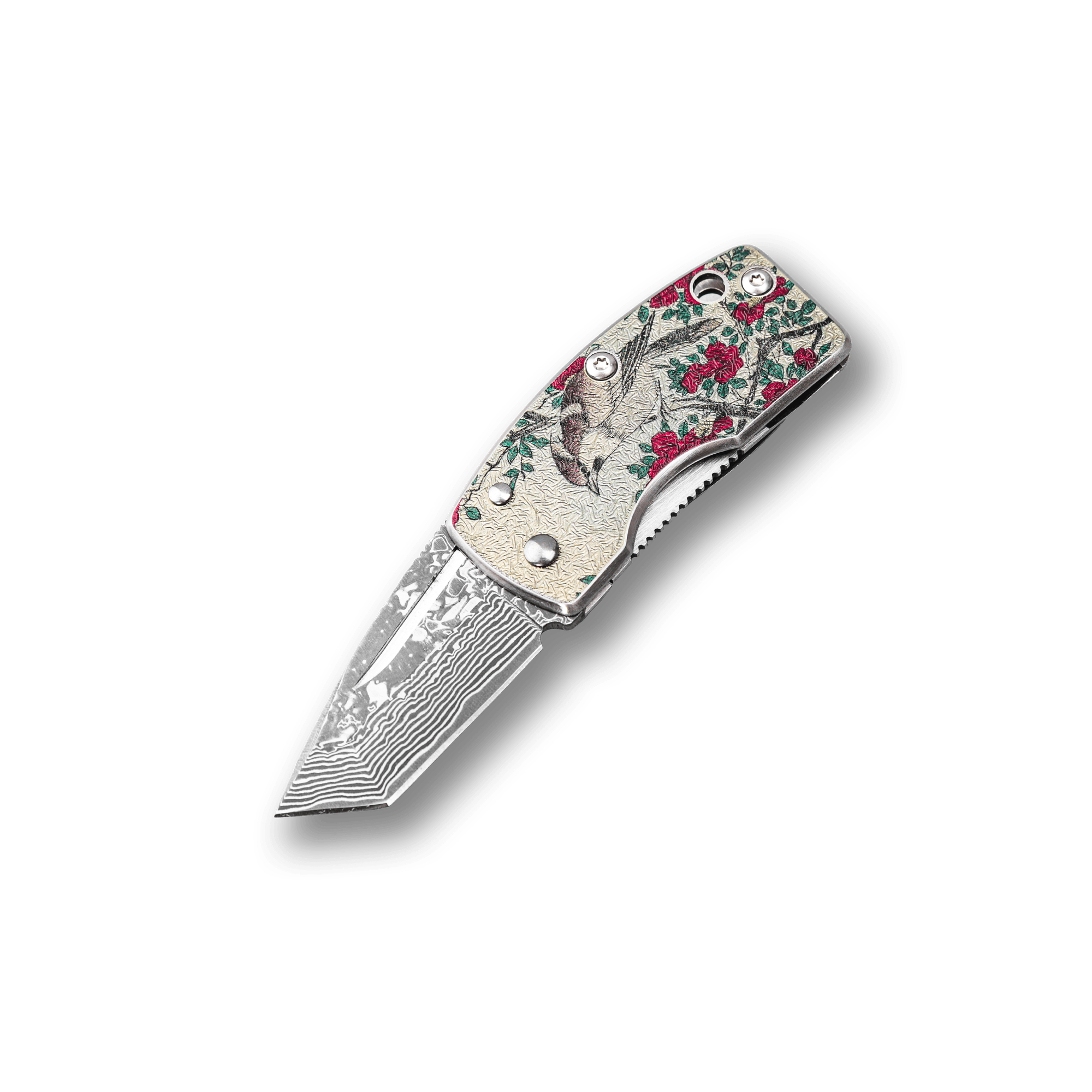 Складной нож-зажим для купюр Ukimon "Camellia Bloom" 4.1 см, сталь VG-10 в обкладках из дамасской стали, GS-11614
