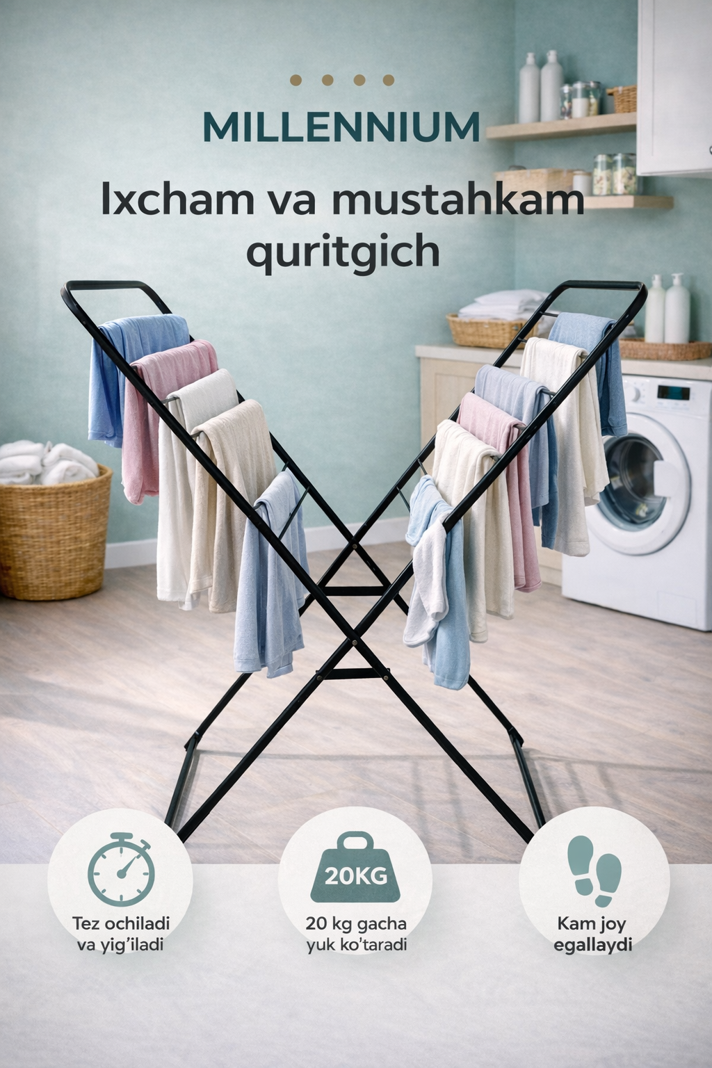 Сушилка для белья "Millennium Neo" изготовлен из прочного металла