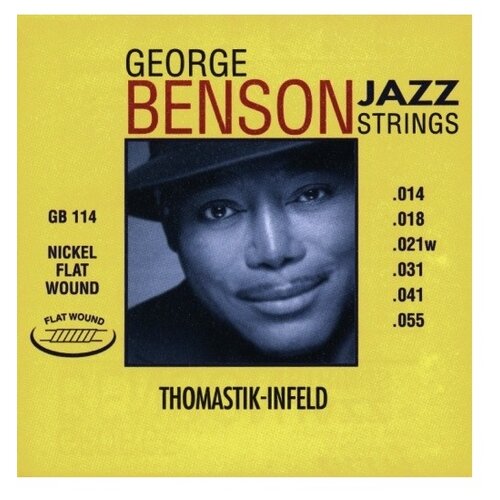 GB114 George Benson Jazz Комплект струн для акустической гитары, плоская оплетка, 14-55, Thomastik