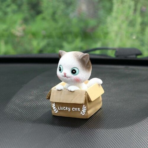 Счастливый кот на панель авто, качающий головой, СП23, "Hidde", цвет коричневый, материал пластик