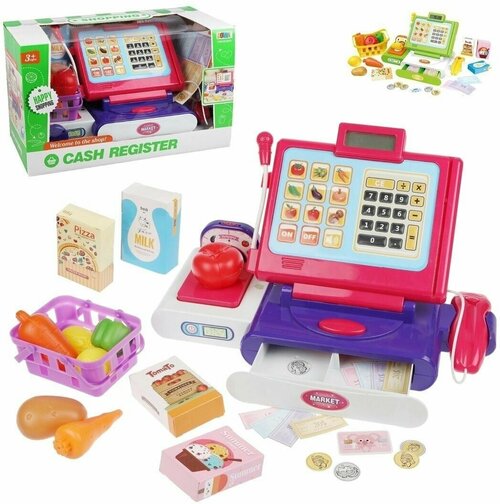 Игровой набор детский магазин Супермаркет, касса, кассовый многофункциональный аппарат с продуктами со световыми и звуковыми эффектами
