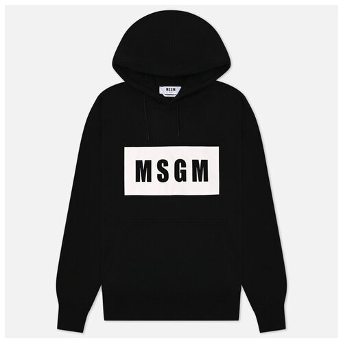 фото Мужская толстовка msgm box maxilogo unbrushed hoodie чёрный , размер s