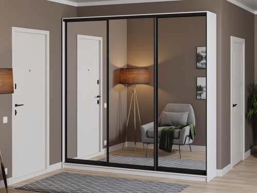 Изображение товара Шкаф купе для одежды Матэрна лофт белый (зеркальный) 240х45х240 см