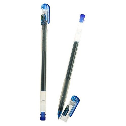 Ручка гелевая, 0.38 мм, синяя, прозрачный корпус, бесстержневая, игольчатый пишущий узел, 12 шт.