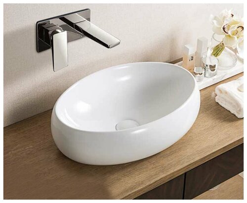 Комплект 3 предмета: Керамическая накладная раковина для ванной GID N9030b с сифоном А-3202 и донным клапаном хром H6717