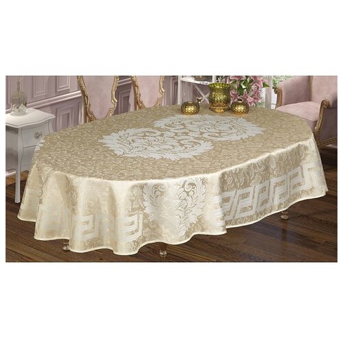 Жаккардовая овальная скатерть 9781 Lalezar Doco (кремовый), Овальная скатерть 160x220