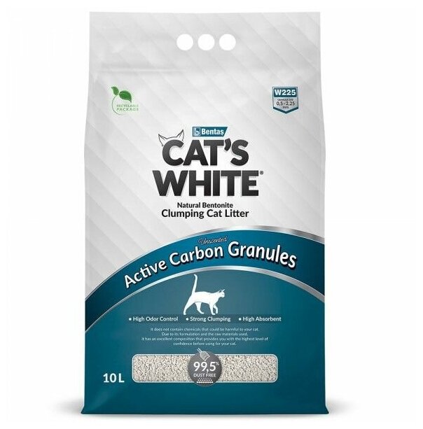 Наполнитель для кошачьего туалета Cat's White Active Carbon Granules комкующийся с гранулами активированного угля (10л) - фотография № 13