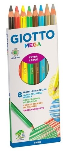 GIOTTO Цветные карандаши Mega 6 цветов +1 золото +1 серебро (225400)