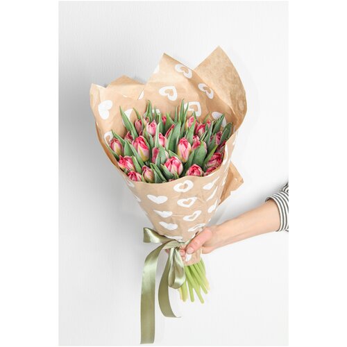 Тюльпаны GRIN премиального качества в крафте 25 шт, цвет розово-белый Колумбус