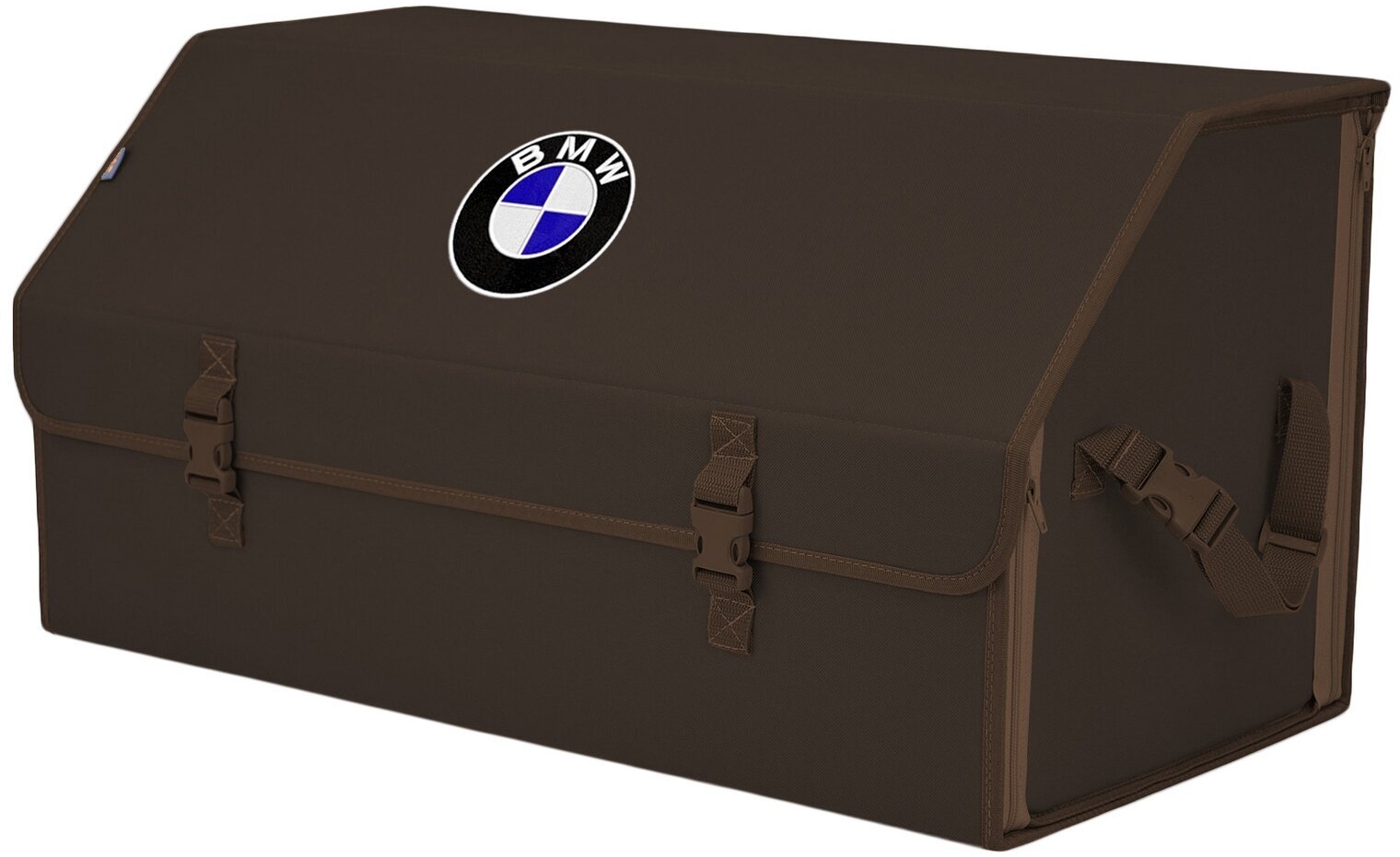 Органайзер-саквояж в багажник "Союз" (размер XL Plus). Цвет: коричневый с вышивкой BMW (БМВ).