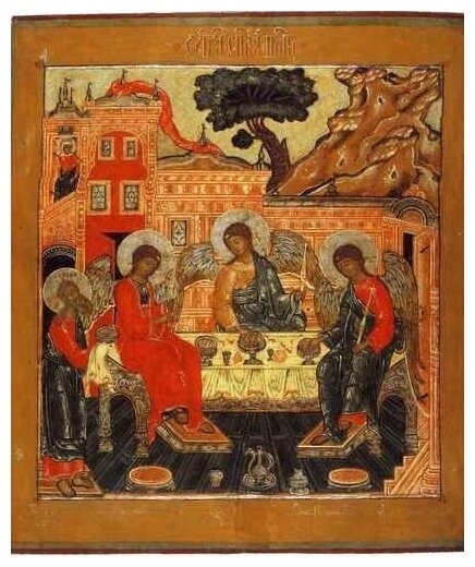 Освященная икона на дереве ручной работы - Троица Ветхозаветная 1705 г, 20x20x3 см, арт А681
