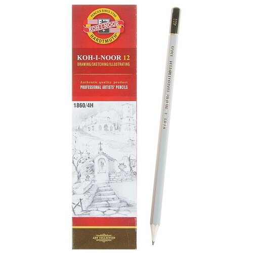 Карандаш чернографитный Koh-I-Noor 1860 4H Gold Star, профессиональный (12 шт) карандаш чёрнографитный koh i noor 1860 f gold star профессиональный