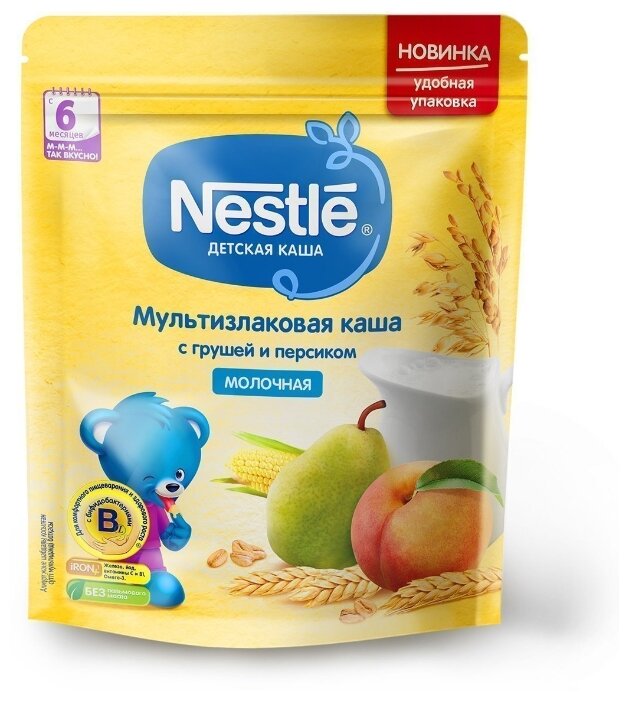 Купить Каша Nestlé молочная мультизлаковая с грушей и персиком (с 6 месяцев) 220 г дойпак по низкой цене с доставкой из Яндекс.Маркета