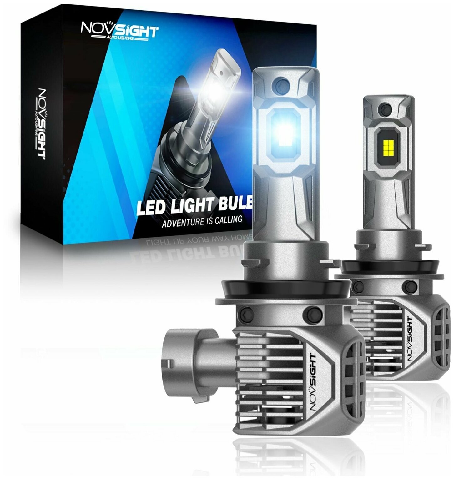 Светодиодная лампа Novsight N62 H11 цоколь PGJ19-2 100Вт 2шт 6500К 22000Лм белый свет LED автомобильная