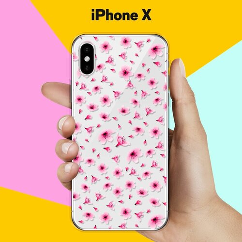 Силиконовый чехол Цветы розовые на Apple iPhone X