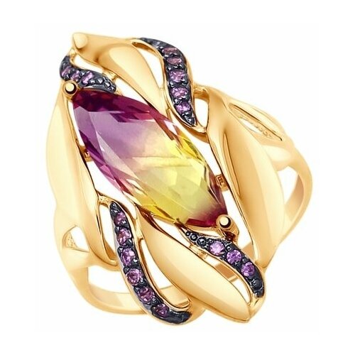 фото Кольцо diamant online, золото, 585 проба, аметрин, фианит, размер 19.5