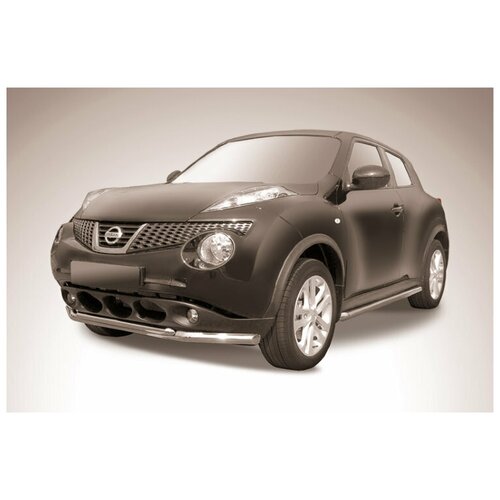 Защита переднего бампера d57+d42 двойная серебристая Nissan JUKE 4WD (2011)