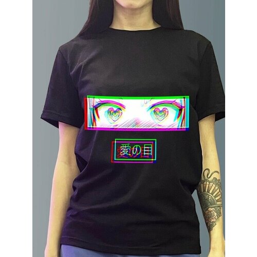 фото Футболка женская черная из хлопка с dtf принтом ахегао - 54 будь на стиле