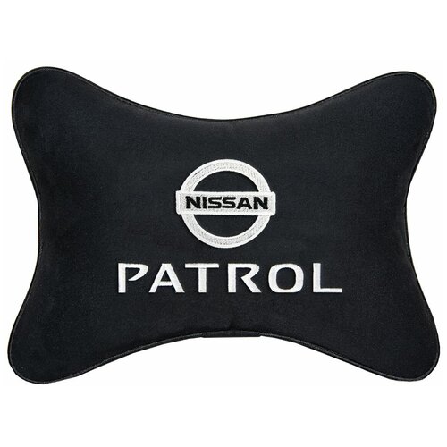Автомобильная подушка на подголовник алькантара Black с логотипом автомобиля NISSAN PATROL