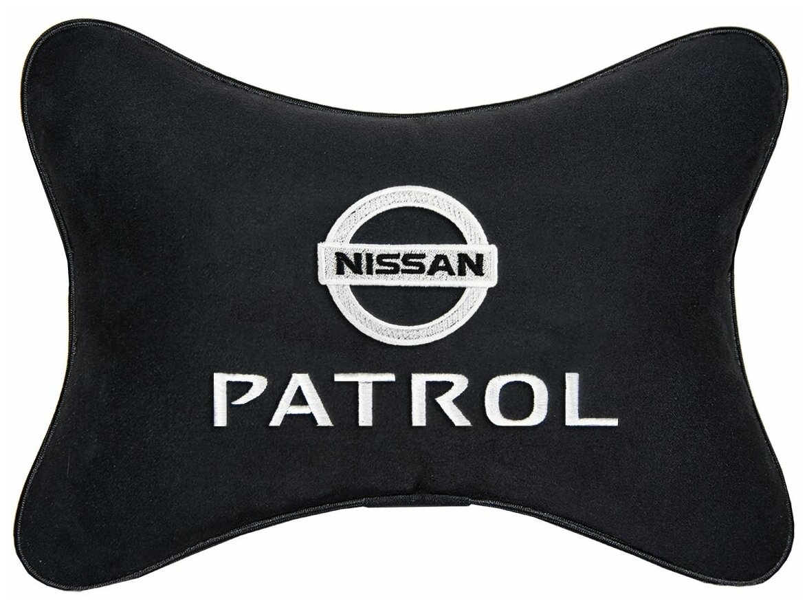 Автомобильная подушка на подголовник алькантара Black с логотипом автомобиля NISSAN PATROL