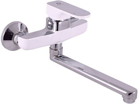 фото Смеситель для раковины Rav Slezak RAV Slezаk YU101.5/23CB Yukon Смеситель для раковины, настенный, с круглым изливом, хром/белый