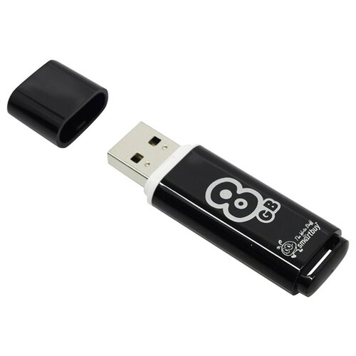 Память Smart Buy "Glossy" 8GB, USB 2.0 Flash Drive, черный - 3 шт.