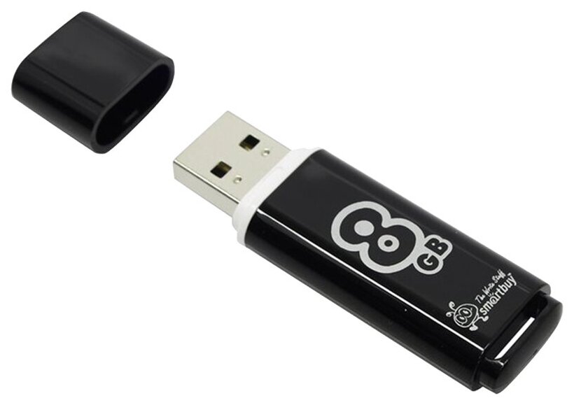 Память Smart Buy "Glossy" 8GB, USB 2.0 Flash Drive, черный - 3 шт.