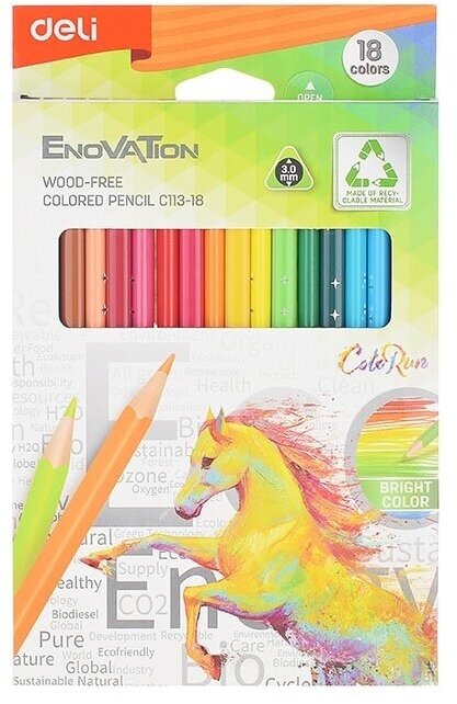 Карандаши цветные Deli "Enovation", трехгранные, пластик, 18 цветов (EC113-18)