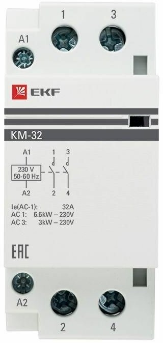 Контактор модульный КМ 32А 2NО (2 мод.) EKF km-2-32-20