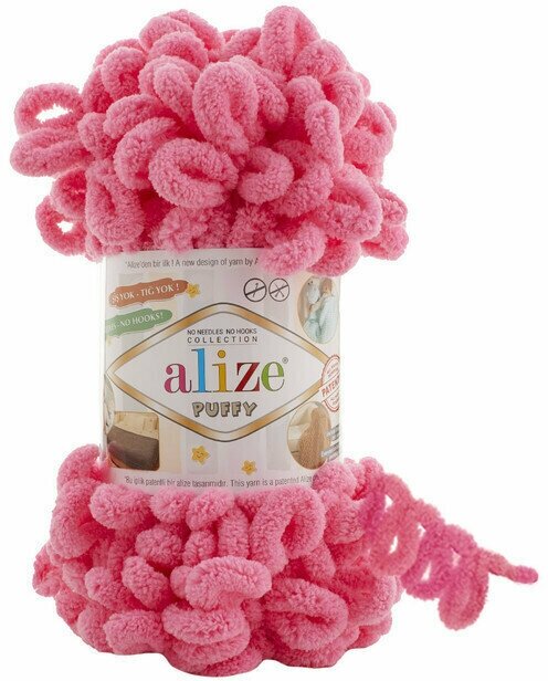 Пряжа для вязания руками Puffy Alize(Пуффи Ализе) 9м/100г 377 ярко-розовый